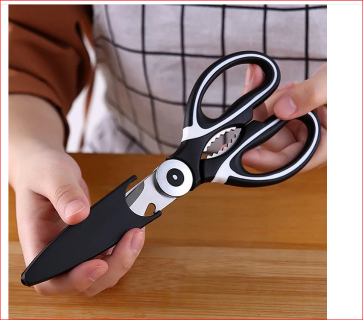 3 In1 Multi-Function Kitchen Household For Vegetables, Fruit, Cheese & Meat Slices With Bottle Opener Stainless Steel Sea Food Scissor (1 Pc )